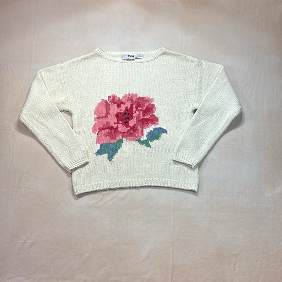 Vintage Sweaters - Russ Togs flower knit sweater